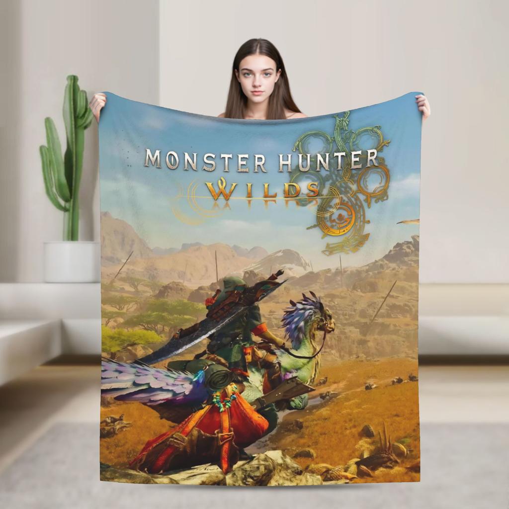 Monster Hunter Wilds Rey Dau Blankets Video Game Flannel Vintage Warm Throw Blanket for Bedroom Autumn/Winter Car