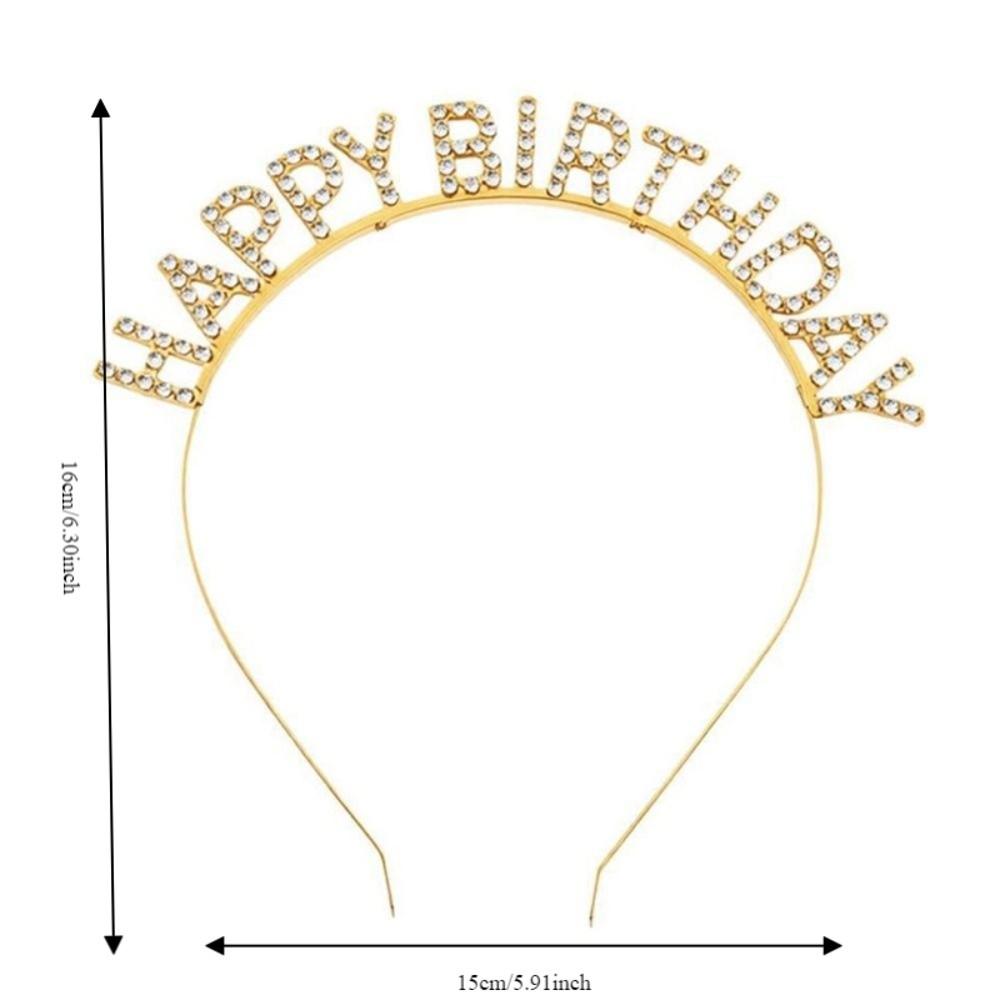 Glitter HAPPY BIRTHDAY Headband Metal Hair Accessories Crystal Birthday Tiaras Rhinestone Princess Hairbands Adult Girl