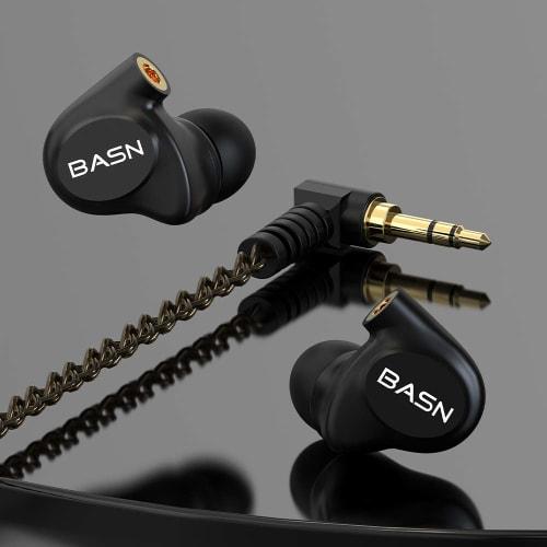 BASN Metalen In-Ear Monitor Headphones, 4-Driver Musician, Noise-Isolating IEM, Deep Bass, Two Detachable MMCX Cables, Matte Black Case for Singers, D