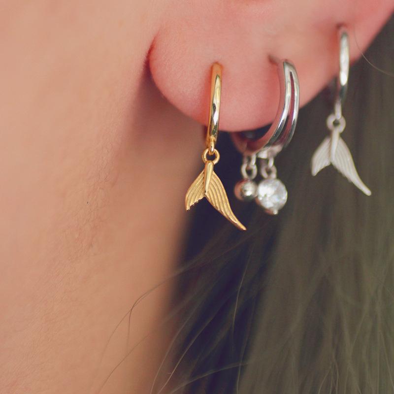Fishtail Ear Buckle, Personalized Texture, Mermaid Ji Zircon Earrings, Small, Fresh And Sweet, Suitable For Short-Haired Asymmetrical Earrings