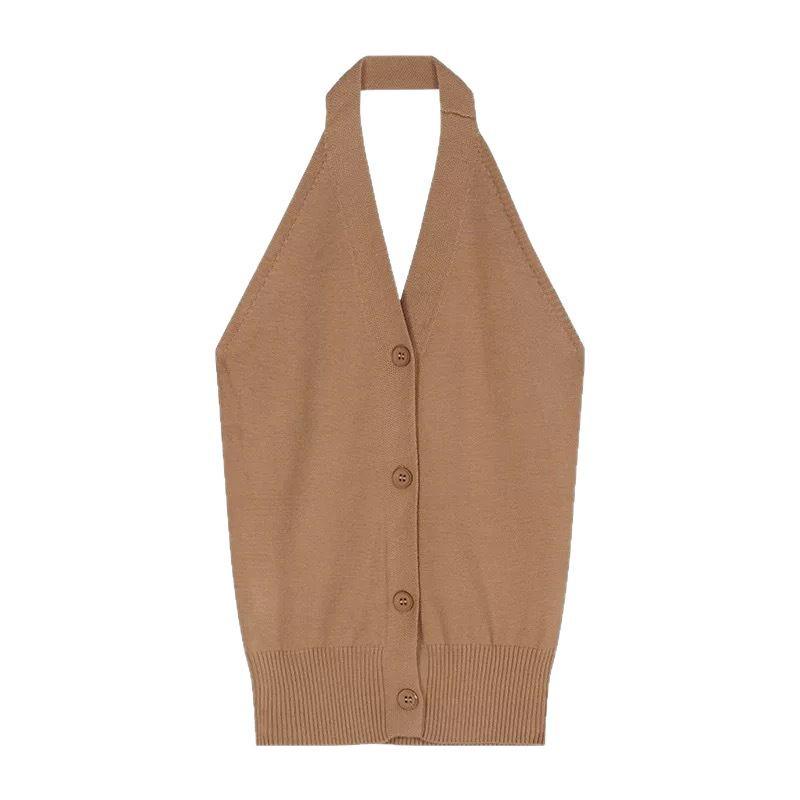 

Вязаный топ-халтер без спинки: Женский летний топ без рукавов 2025 One Size [Premium Version] хаки