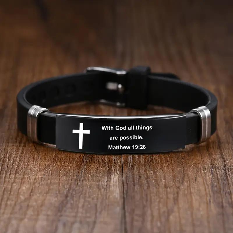 Christliches Kreuz Bibelvers Armband Schwarzer Edelstahl Inspirierende Glaubensarmbänder Für Männer Frauen Schmuck black