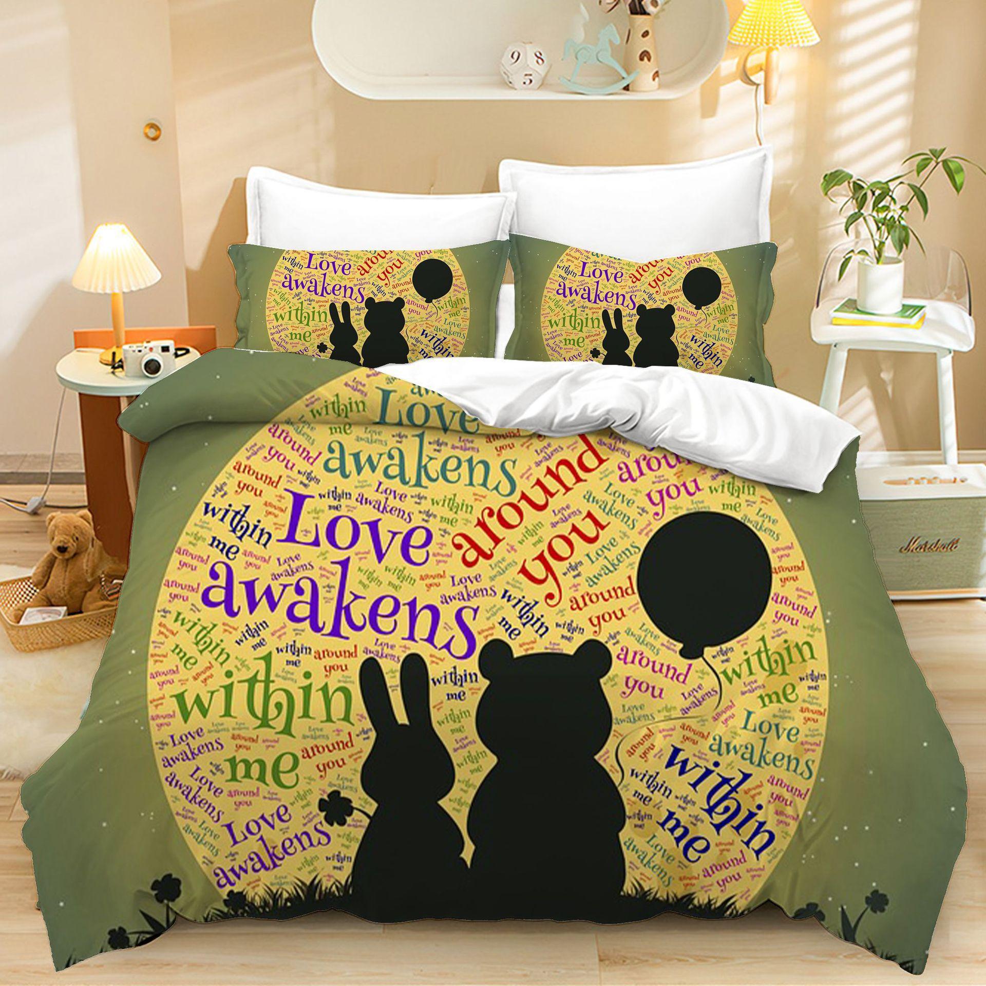 Домашний текстиль Трехпредметный Милый Кролик Мультяшный Цифровая печать Одеяло Наволочка Постельное белье 90 * 200 two-piece set