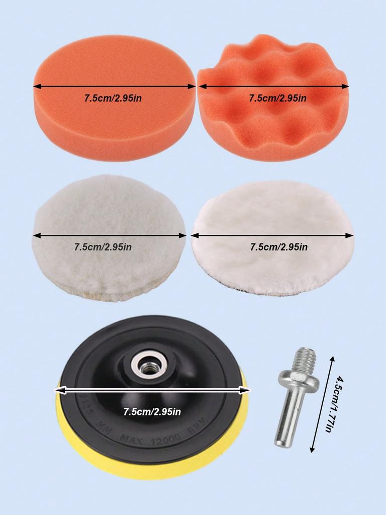 6-Piece Car Polishing Set - Includes 3-inch Sponge and Wool Polishing Pads, Universal Drill Adapter, for Scratch Removal and Wax