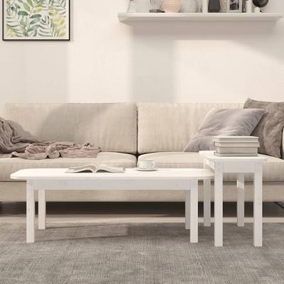 2 Piece Coffee Table Set White Solid Pine Wood