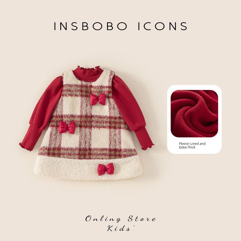 Girls  New Year Outfit, Winter Little Girl Suit, Skirt with Fleece Lining, Red Children s New Year Clothes, One-Year-Old Girl s Formal Dress Red 110