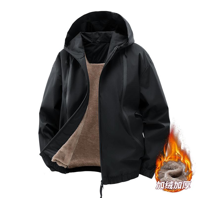 OO Fleece Verdickt Einfarbige Jacke Herren Locker Trend Outdoor Wasserdicht Freizeit Kapuzenjacke Herren