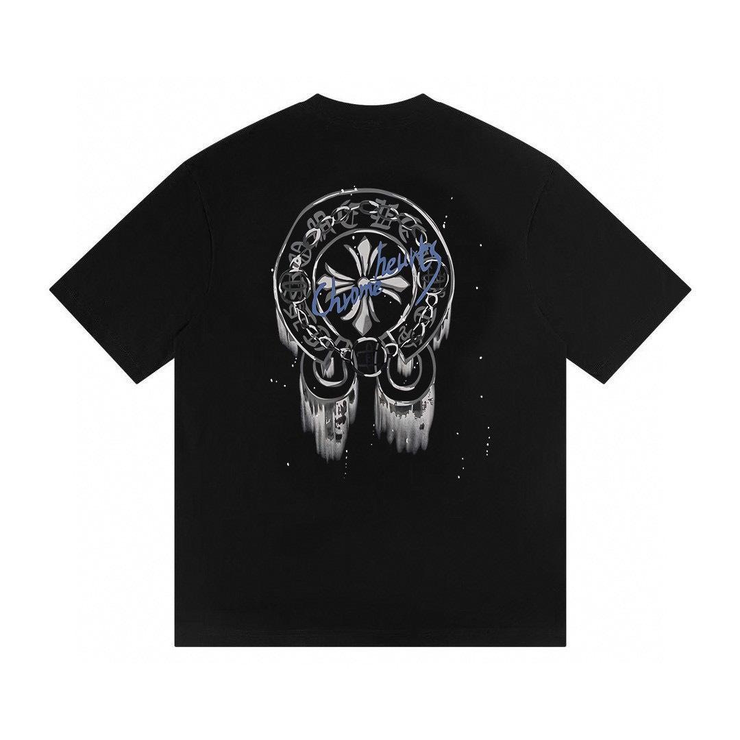 

T30 CHROME HEARTS 2026 Літня Нова Високоякісна Бавовняна Футболка з Круглим Коміром, Вільний Великий Розмір, Чоловіча та Жіноча Футболка, Футболка для Пари L чорний