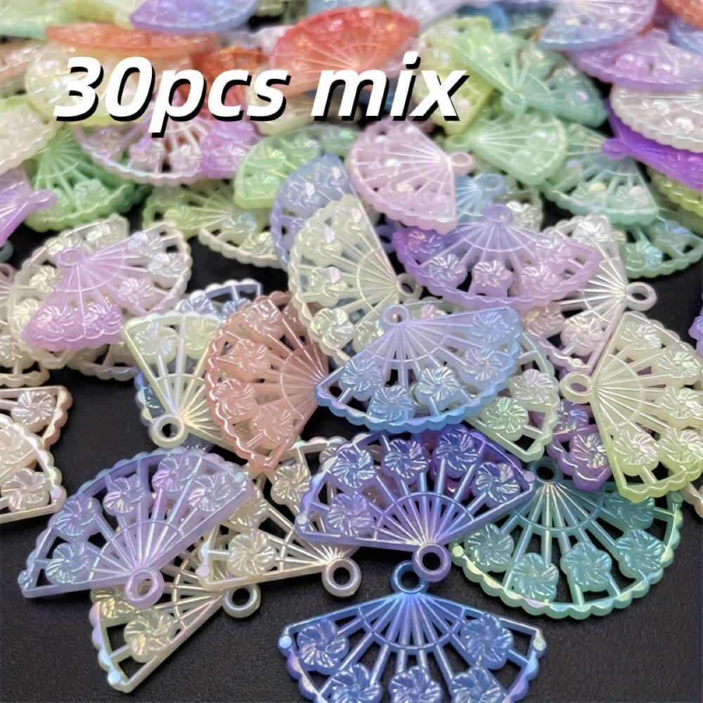 

30pcs Mixed Color Acrylic Fan Pendant, Ancient Style Hollow Fan DIY Mobile Phone Case Hairpin Jewelry Accessories 30pcs