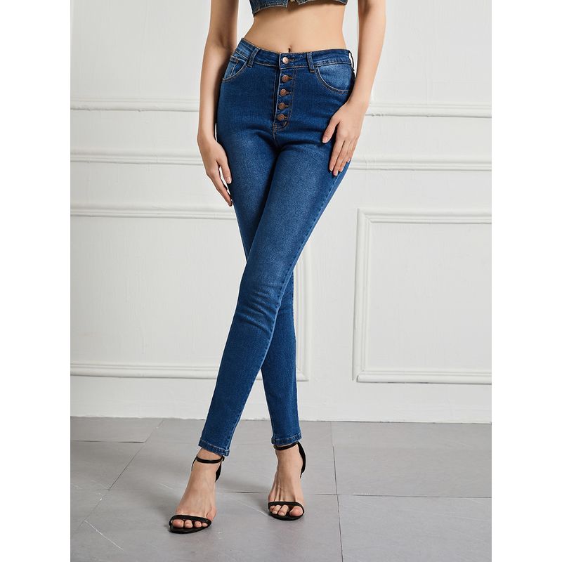 

2025 Slim Fit High Waisted High Stretch Small Leg Pants Dark Blue M