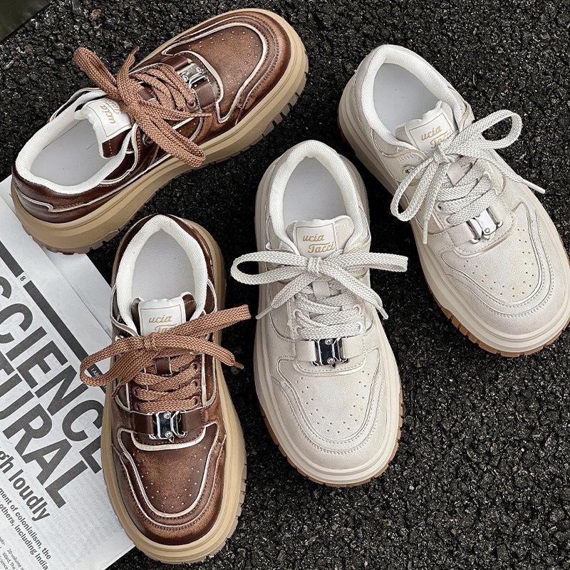 Old platform white shoes board shoes women's 2025 autumn new shoes big head casual shoes versatile breathable dirty shoes