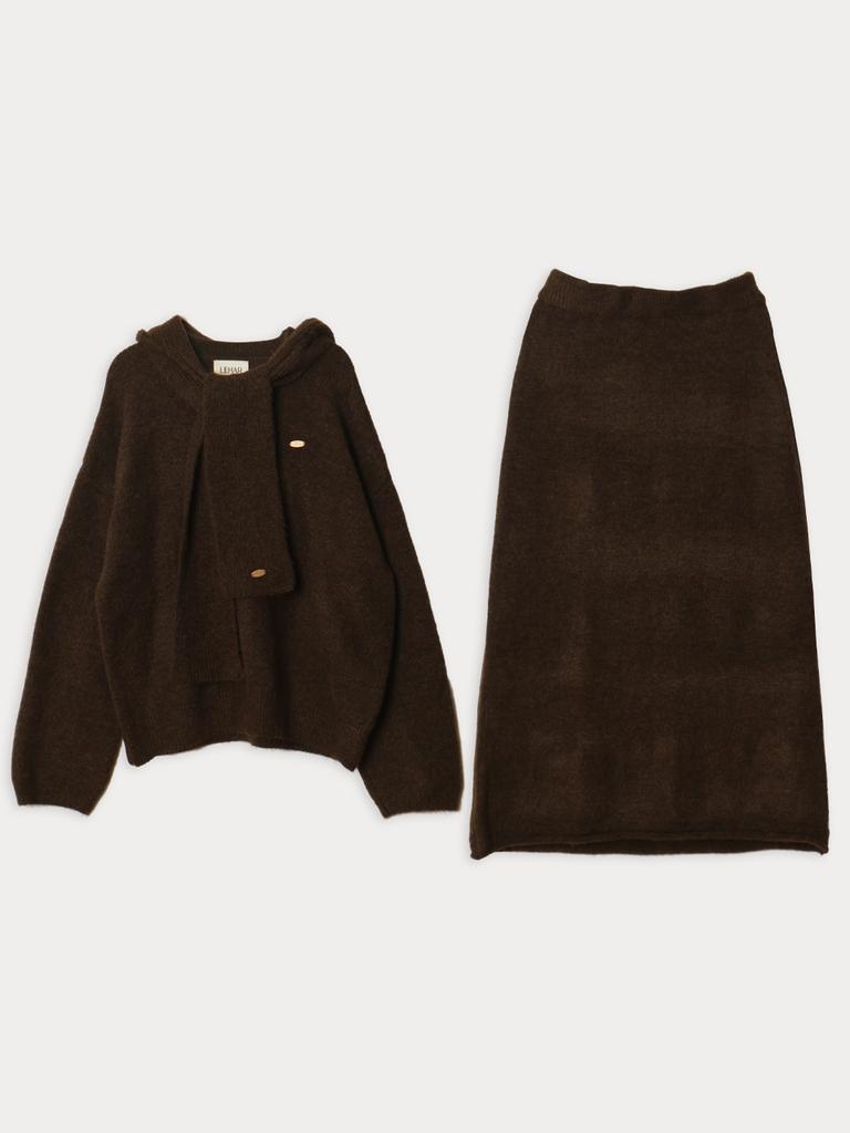 Mejongleuhaleu Romance Knit Set (Round Neck Knit + Skirt + Balaclava) 4 Colors