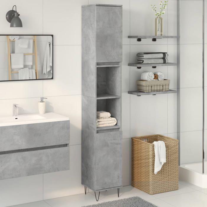 VidaXL Armoire de salle de bain gris béton 30x30x190 cm, armoire, armoire de rangement de salle de bain, armoire de toilette 857198