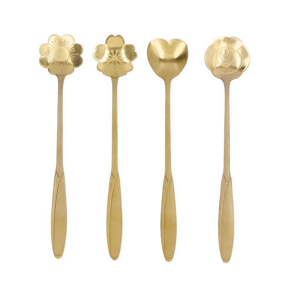 4Pcs Multi-color Coffee Mixing Spoon Rustless Steel Dessert Spoon Beverage Stirrer Afternoon Tea