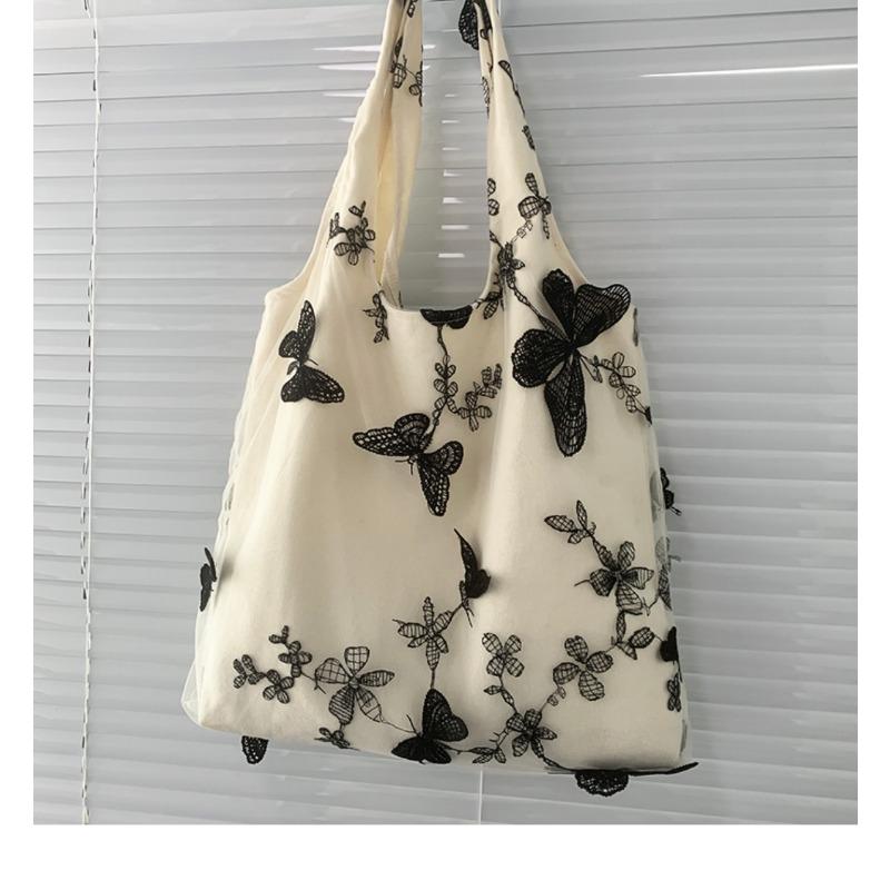 Super Beautiful Embroidery Black Butterfly Canvas Bag Lace Casual Travel Women's Bag