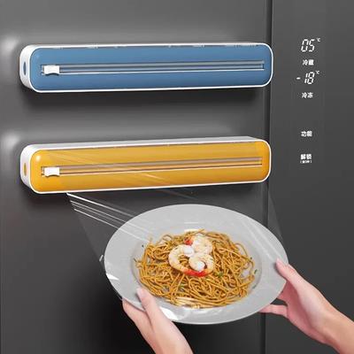 Dispensador de film plástico 2 en 1, cortador de film transparente para alimentos, caja de almacenamiento de film, cortador de film estirable de aluminio, accesorios de cocina