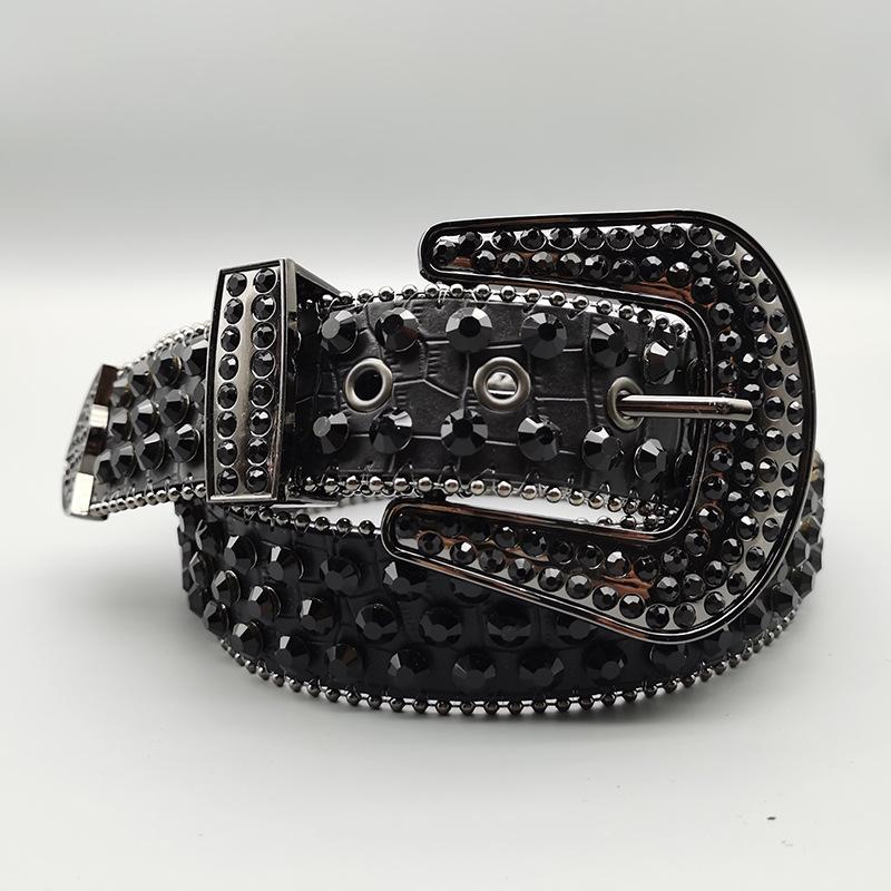 Male Ladies Belt Punk Style Rivet Rhinestone Inlaid Wide Belt Women'S Jeans Belt