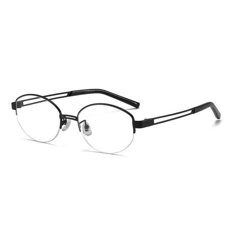 FAK Pure Titanium Semi-Rimless Cat-Eye Eyeglass Frame 55 - Old Money Style, High Intellectual Gold Wire Design 98713
