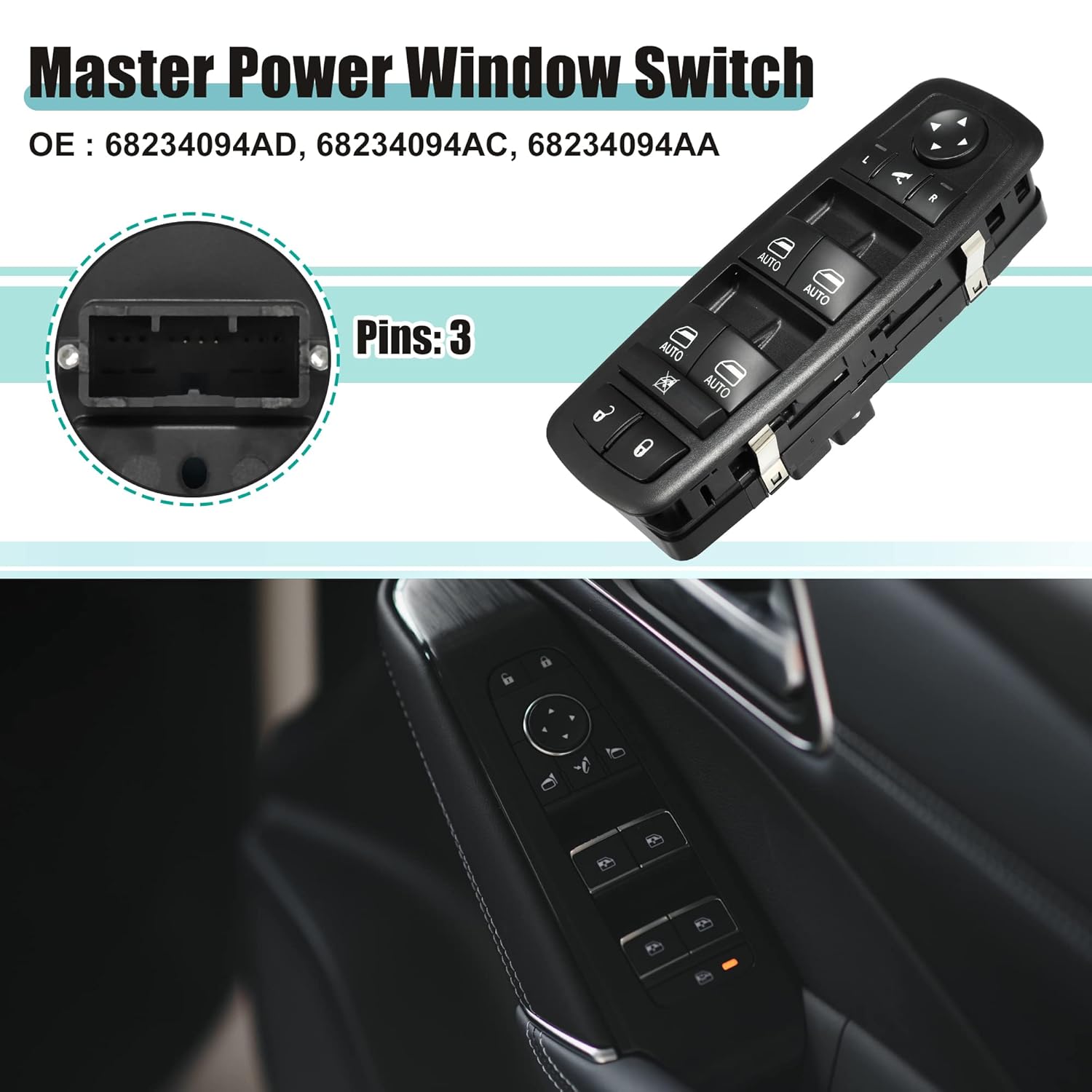 

ACROPIX Front Left Driver Side Master Power Window Switch Fit for Chrysler Pacifica Voyager No.68234094AD/68234094AC - Pack of 1 Black