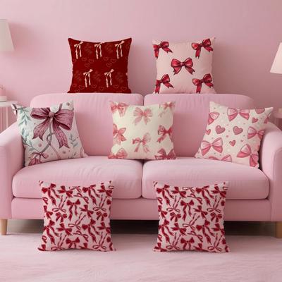 Elegante Niedliche Rote und Rosa Schleife Kissenbezug Kissenhülle Weicher Freundlicher Stoff Verdeckter Reißverschluss