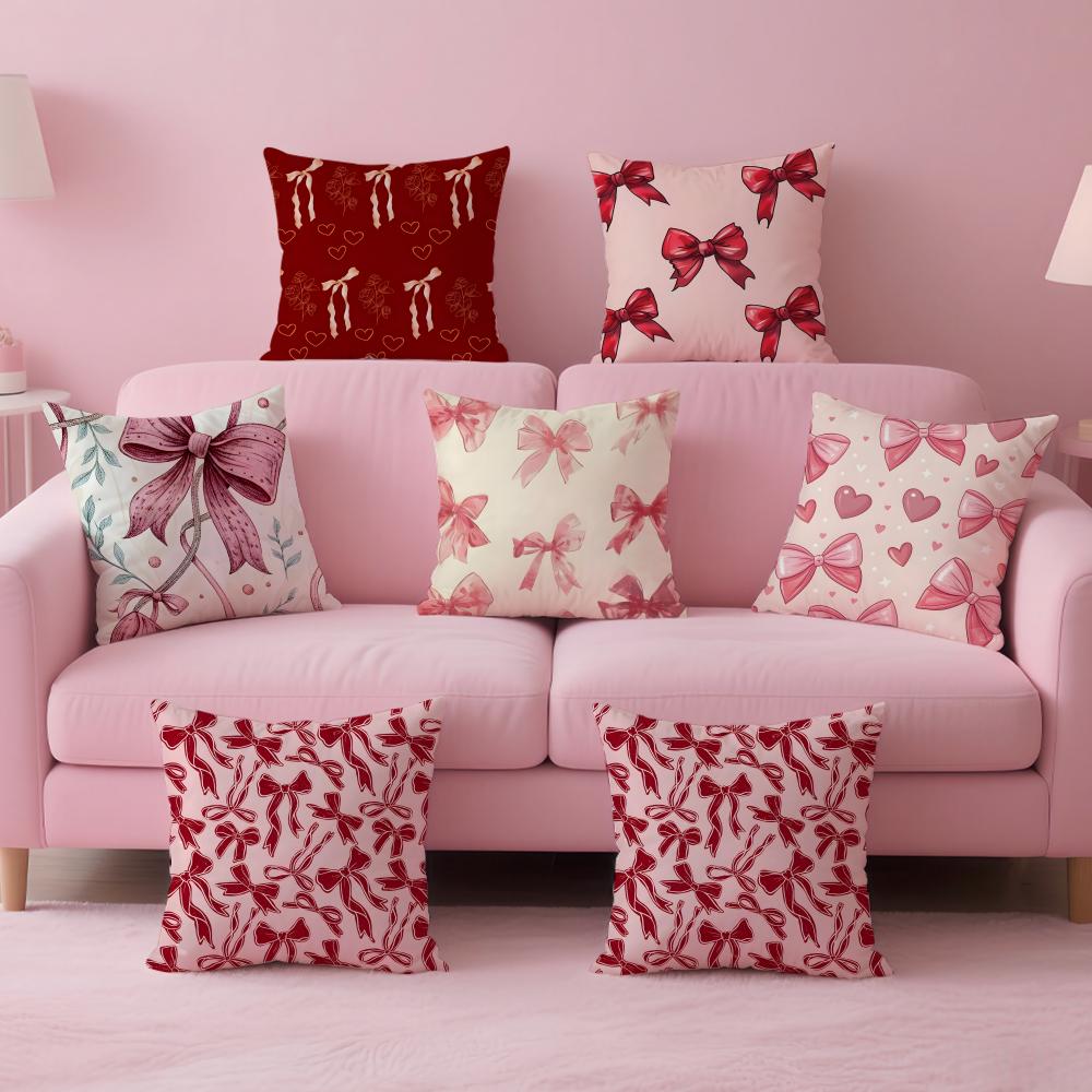 Elegant Cute Red and Pink Bowknot Cushion Cover Pillow Case Soft Friendly Fabric Concealed Zipper