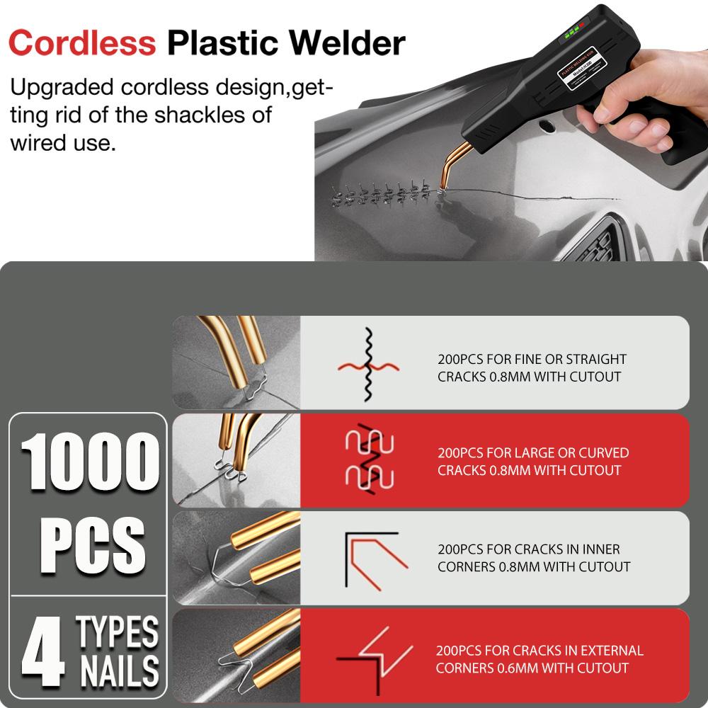 200W Cordless Plastic Welder Kit Portable Wireless 5000mAh Battery Rechargeable Hot Stapler Welding Gun for Most Plastic Repair