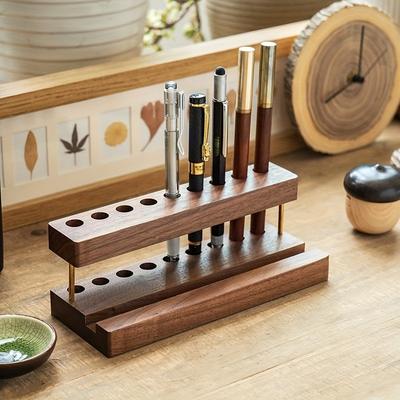 Walnut Wood Multifunction Desk Organizer Pen Holder Phone Stand Storage Solution for Office and School