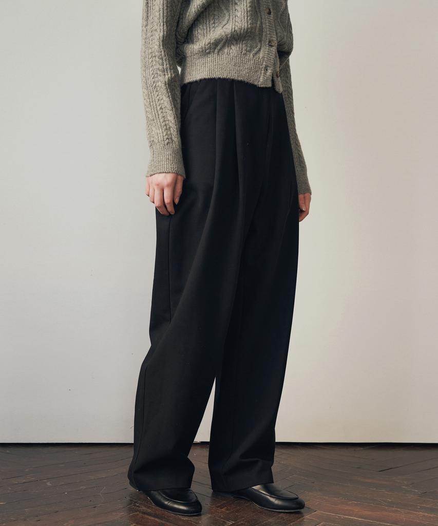 ADAUL Balloon Pintuck Wool Slacks - Black