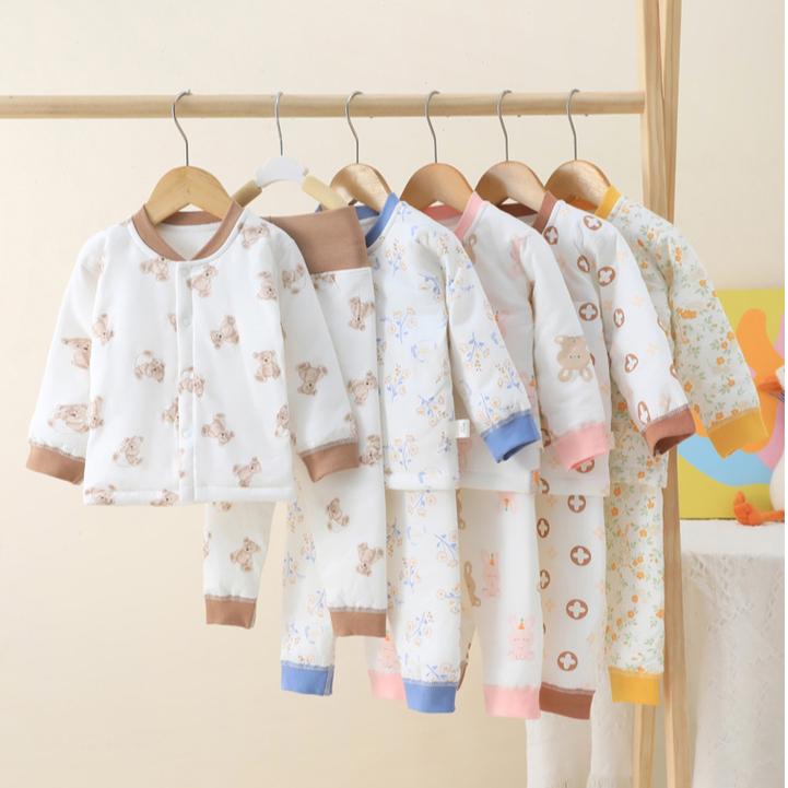 Infant and Toddler Set with Three-layer Cotton Jacket for Male and Female Babies To Keep Warm Cotton Underwear Set