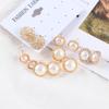 6 Pair/Lot For Women Round Simulated Pearl Flower Stud Earrings Earring Sets Accessories Jewelry