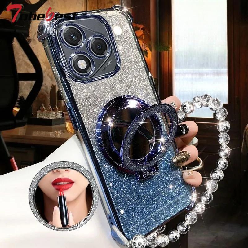 

Противоударный Кристальный Браслет с Блестящим Покрытием, Чехол-Подставка для Телефона с Зеркалом Magsafe для Huawei Honor 400 Lite 300 Ultra Pro Honor 400 синий