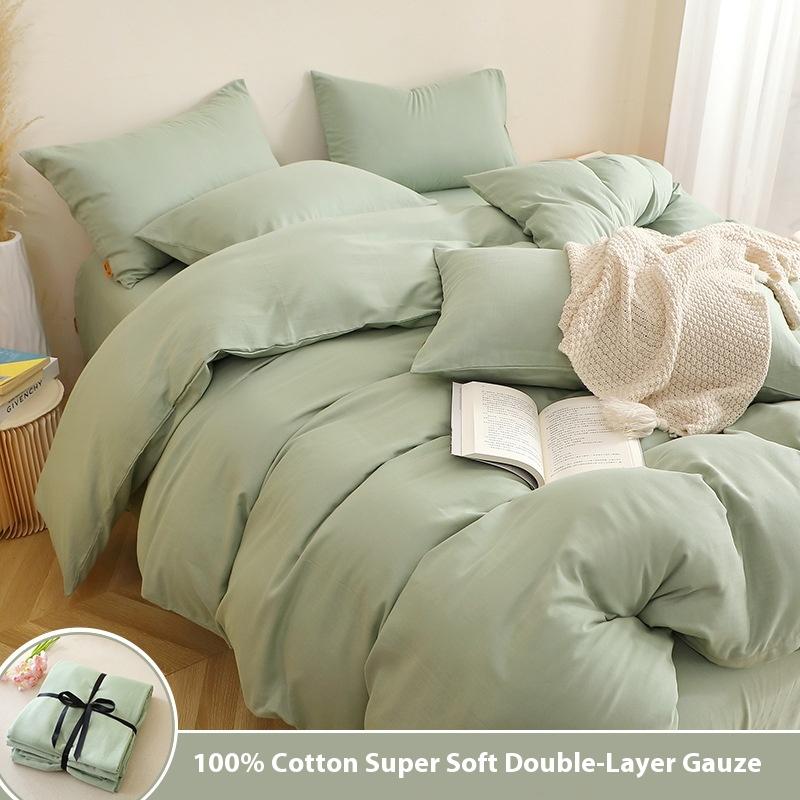 Pure Cotton Bedding Set Four-piece Skin-friendly, Breathable and Comfortable Washed Sheets Quilt Covers Pillowcases