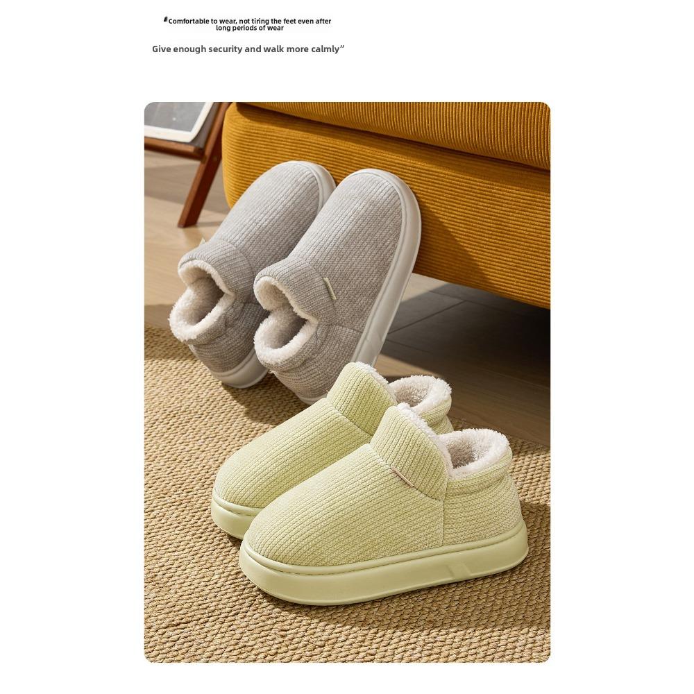 Unisex Plush Closed Heel Cotton Slippers Fleece Lined Thick Anti Slip Winter Home