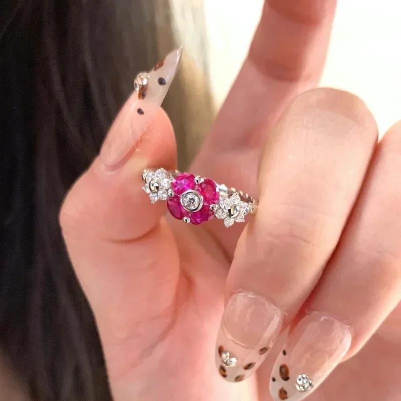 

Модные очаровательные высококачественные кольца с красным драконьим фруктом для женщин, простое ретро-кольцо с синим кристаллом, ювелирные изделия для помолвки resizable