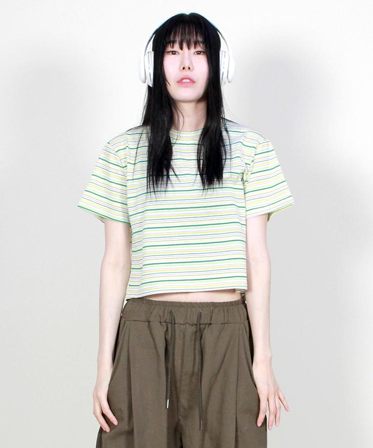 Deumakeu Multi-Stripe Crop Short Sleeve T-Shirt Yallo
