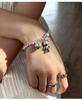 Korean S925 Silver Bear Bracelet: Retro Fashion Heart Bangle with Round Beads and Square Accents