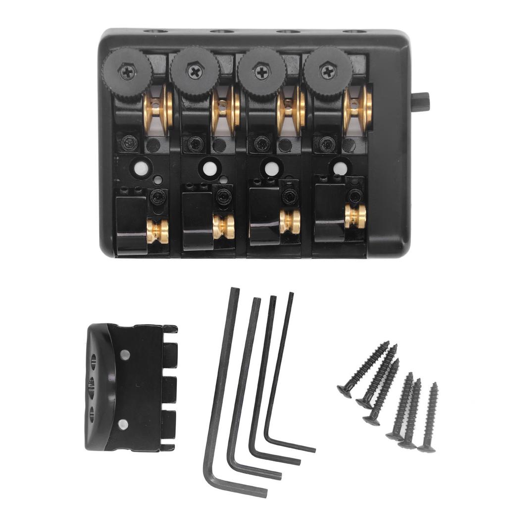 4 String Headless Electric Bass Bridge Zinc Alloy Brass Bridge Replacement with String Lock Black
