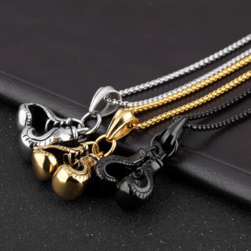 New Retro Fitness Boxing Gloves Titanium Steel Necklace, Lettering Domineering Fashion Punk Pendant, Accessories