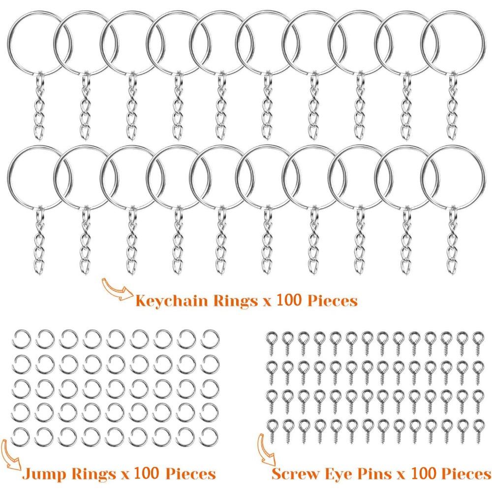 

100pcs Keychain Rings with Chain and Open Jump Ring with Screw Eye Pins Crafts and Jewelry Making Jewelry Jump Rings Key Rings Kit Key Ring with Chain 100pcs