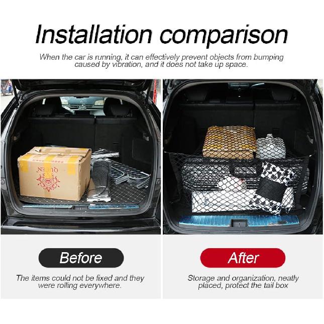 Car Rear Cargo Net, Adjustable Elastic Storage Organizer Net, Trunk Cargo Storage Net, Universal Fit For Car, Vehicle, SUV (43.3"X 15.8")