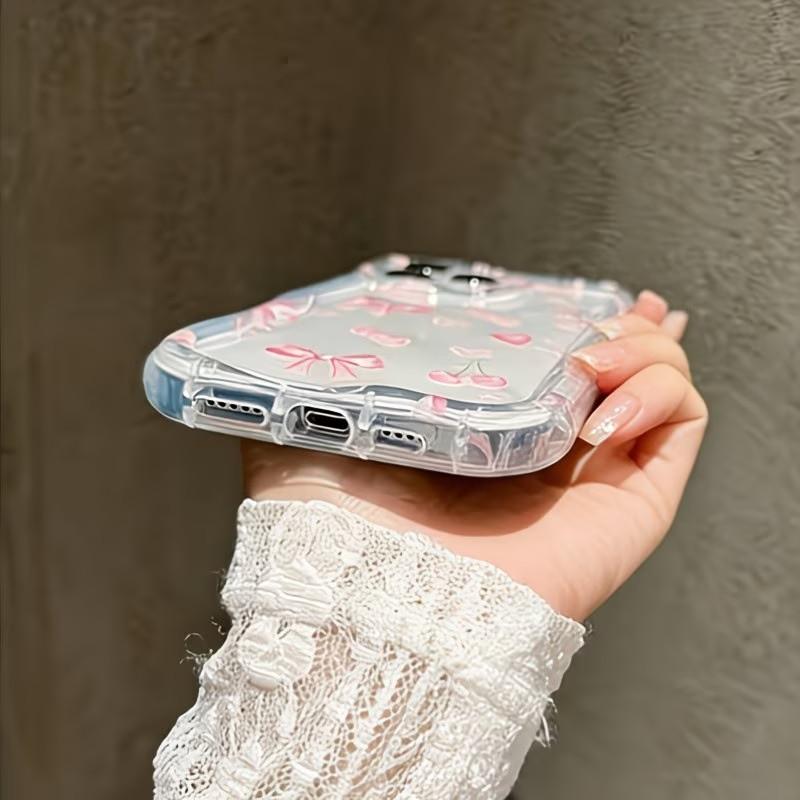 Rosa Kirsch-Schleife Klare Handyhülle mit welligem Rand für Samsung Galaxy S26 Ultra S25 Plus S24 S23FE A17 A57 A37 A16 A36 A56 A55 Hülle