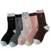 Korean Style Colorblock Thick Wool Blend Socks Women Warm Seamless Mid-Calf Crew Winter