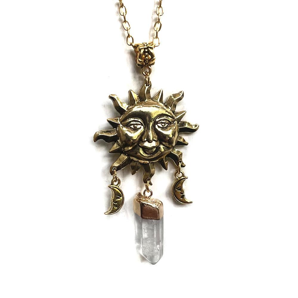 Bohemian Sun Moon Crystal Pendant Necklace For Women With Geometric Alloy Design
