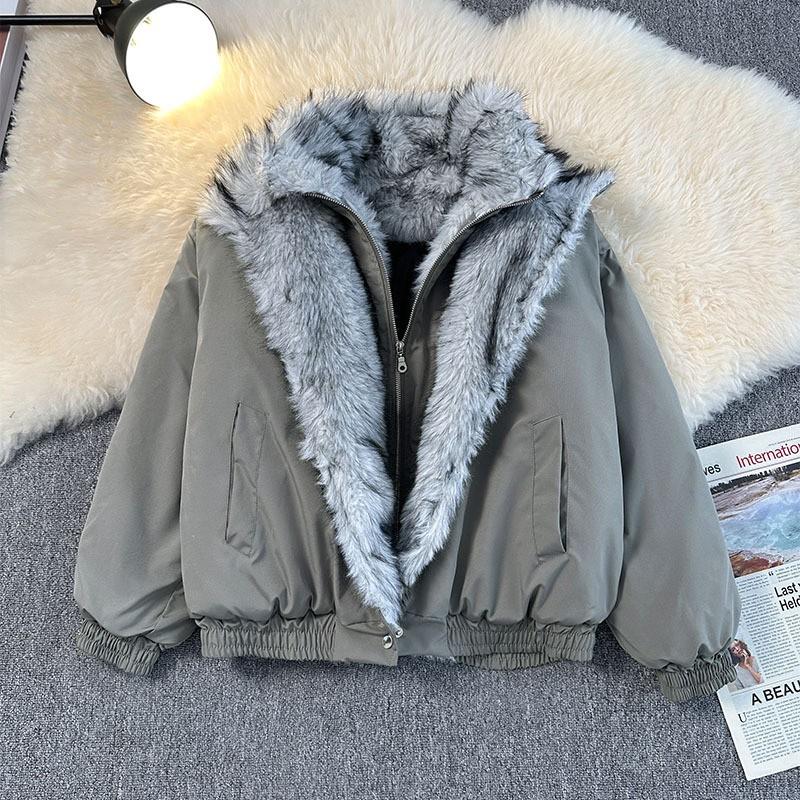 Mens Winter Thick Fleece Collar Cotton Coat Loose Casual Warm Stand Jacket