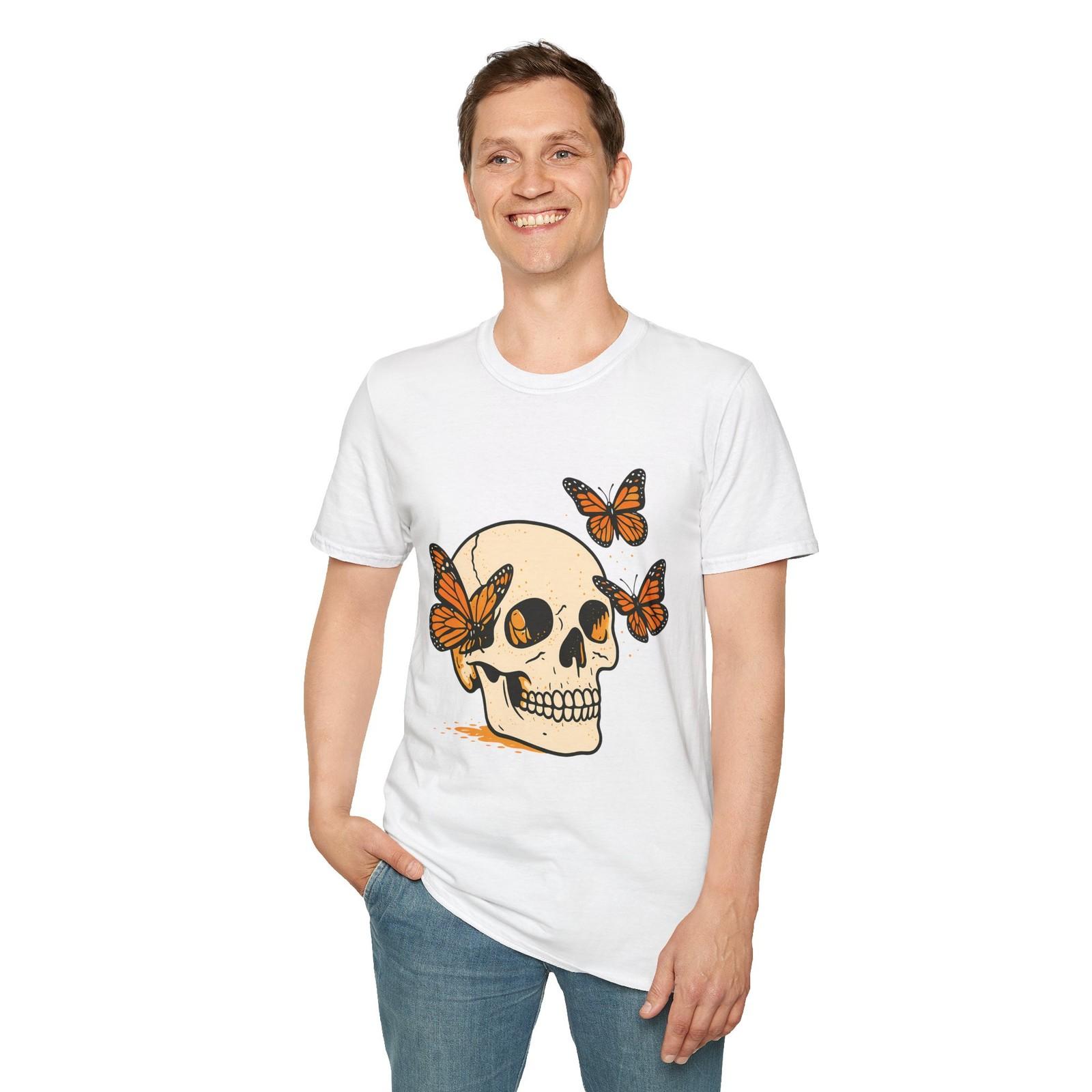 Unisex Softstyle T-Shirt Skull Monarch Butterflies Transformation S разноцветный