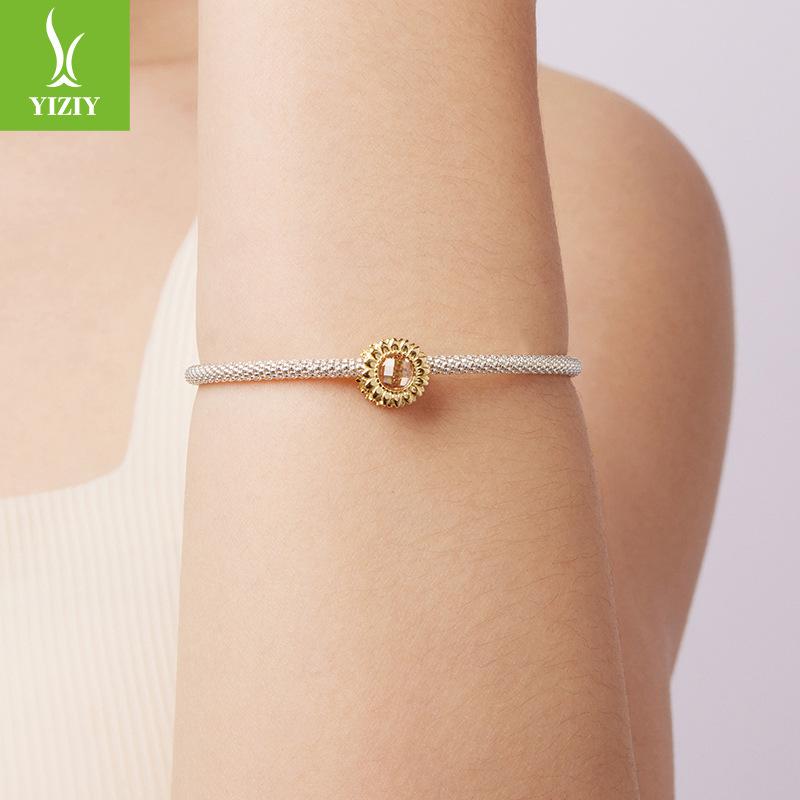 S925 Sterling Silver Plated K Gold Sunflower Beaded Sunshine Passion Sunflower Bead Accessories