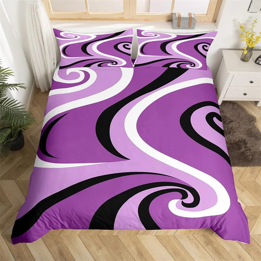 Gray Black Red Swirl Duvet Cover Trippy Stripe Geometric Microfiber Abstract Geometry For Women Quilt Cover Bedroom Decorations