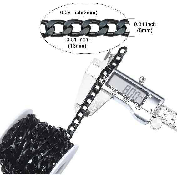 DanLingJewelry 16.4 Feet Black Color Aluminium Curb Chains Twisted Links Spool for Jewelry Making Crafts