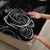 3pcs Fitted Sheet Set Skull And Rose 3D Printed Black And White Anti-Slip Durable Bed Sheet With Pillowcases For Bedroom Decor