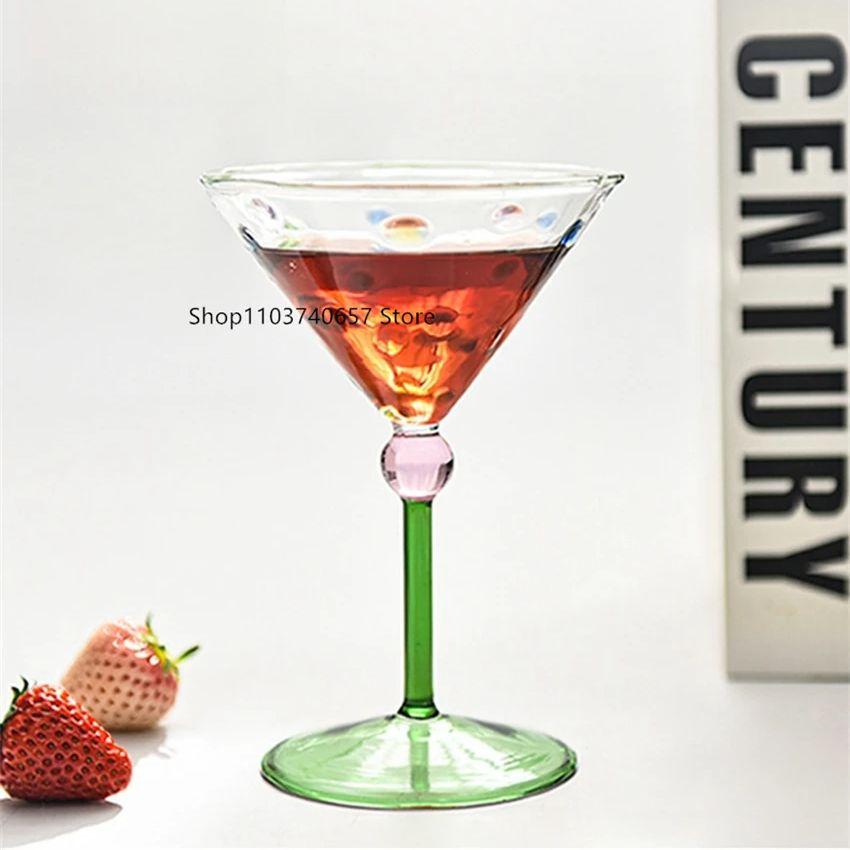Creative Small Fresh Color Wave Dot Red Wine Glass Home Tall Cocktail Champagne Cup Vintage Ice Cream Dessert Cup